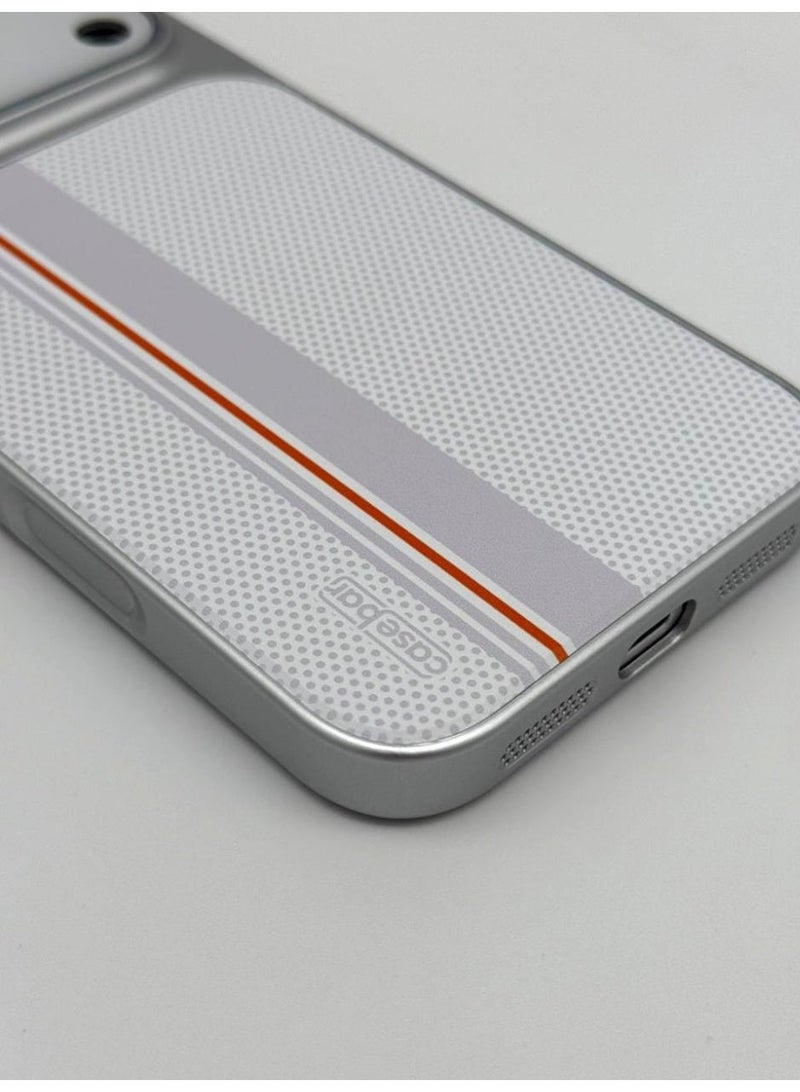 عام CaseBar Retro Racing Series Case for iPhone 17 Pro Max – Dual-Color Heritage Edition – 3D Texture & Skin-Friendly Coating – Slim Shockproof Protective Cover (White) - Image 5